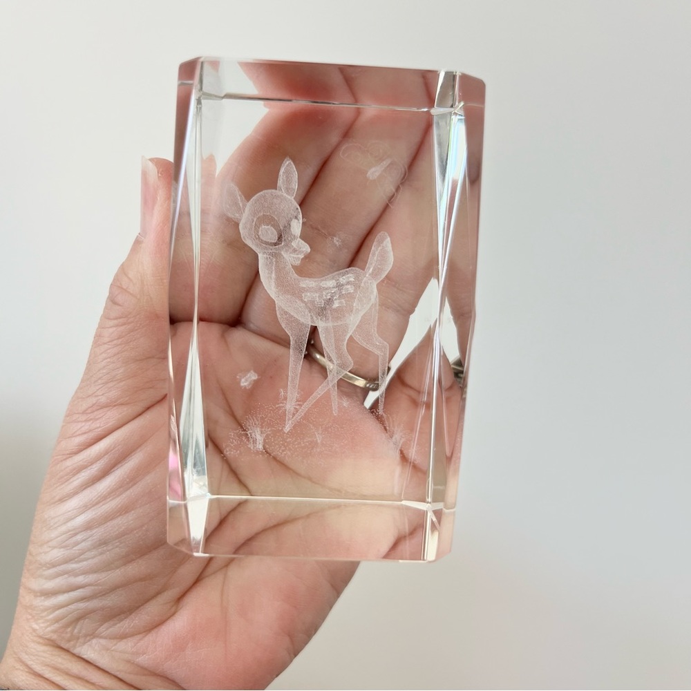 Disney’s Bambi w Butterflies Laser Etched Glass Display Paperweight Clear